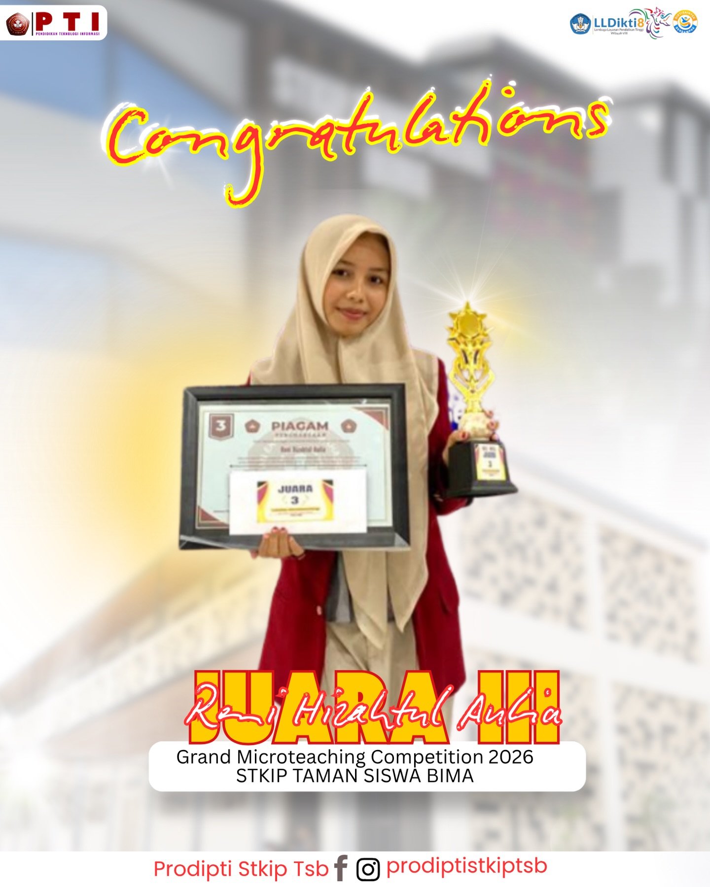Reni Hizahtul Aulia Sebagai Juara III Microteaching Competition 2026 STKIP Taman Siswa Bima.